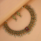 Antique White Pearls Hanging Stone Necklace Set
