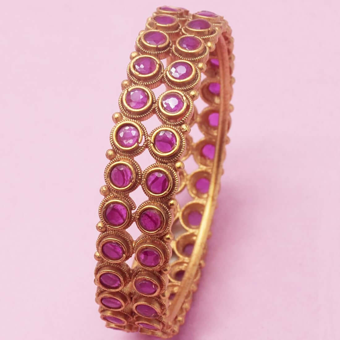 Antique-matte-chettinad-ruby-broad-bangle