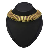 Antique Gold Plated Broad Matte Finish Ruby Necklace displayed on a black neck stand, showcasing intricate design.