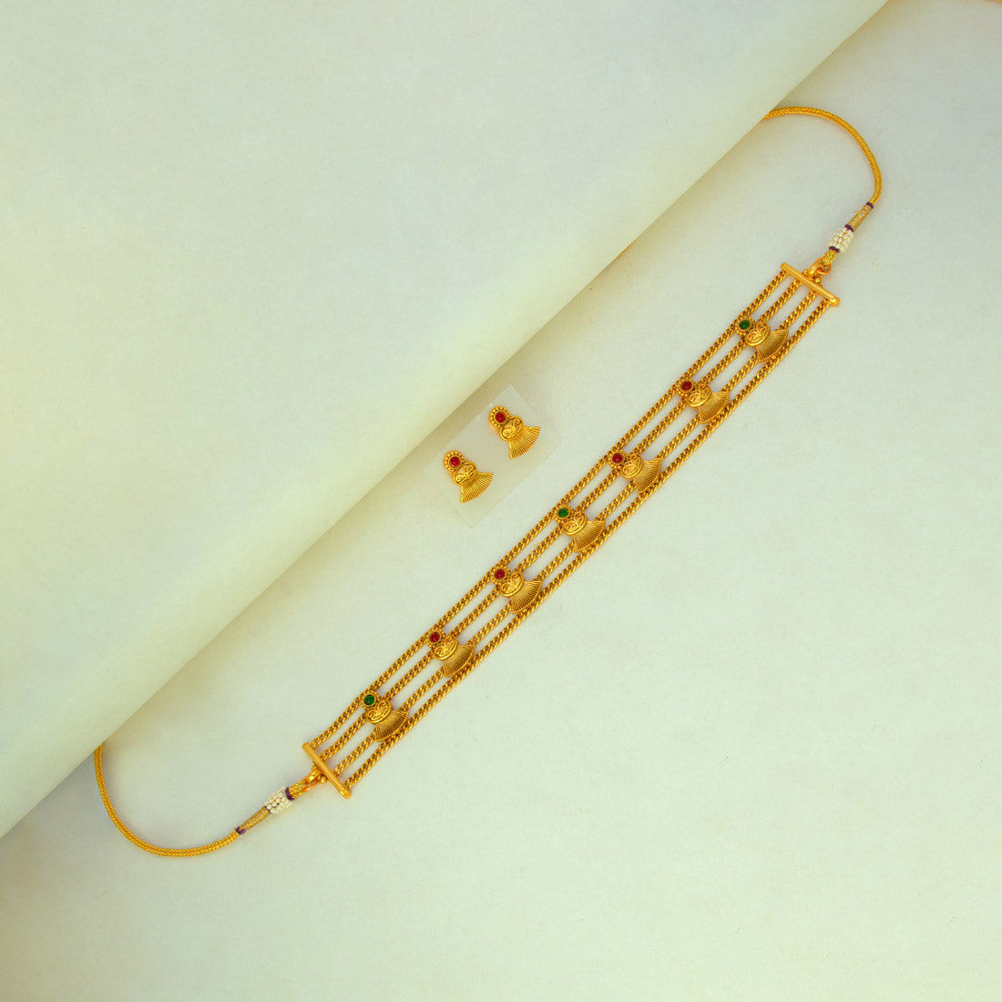 AntiqueGoldPlatedTripleLayerChokerSetWbg