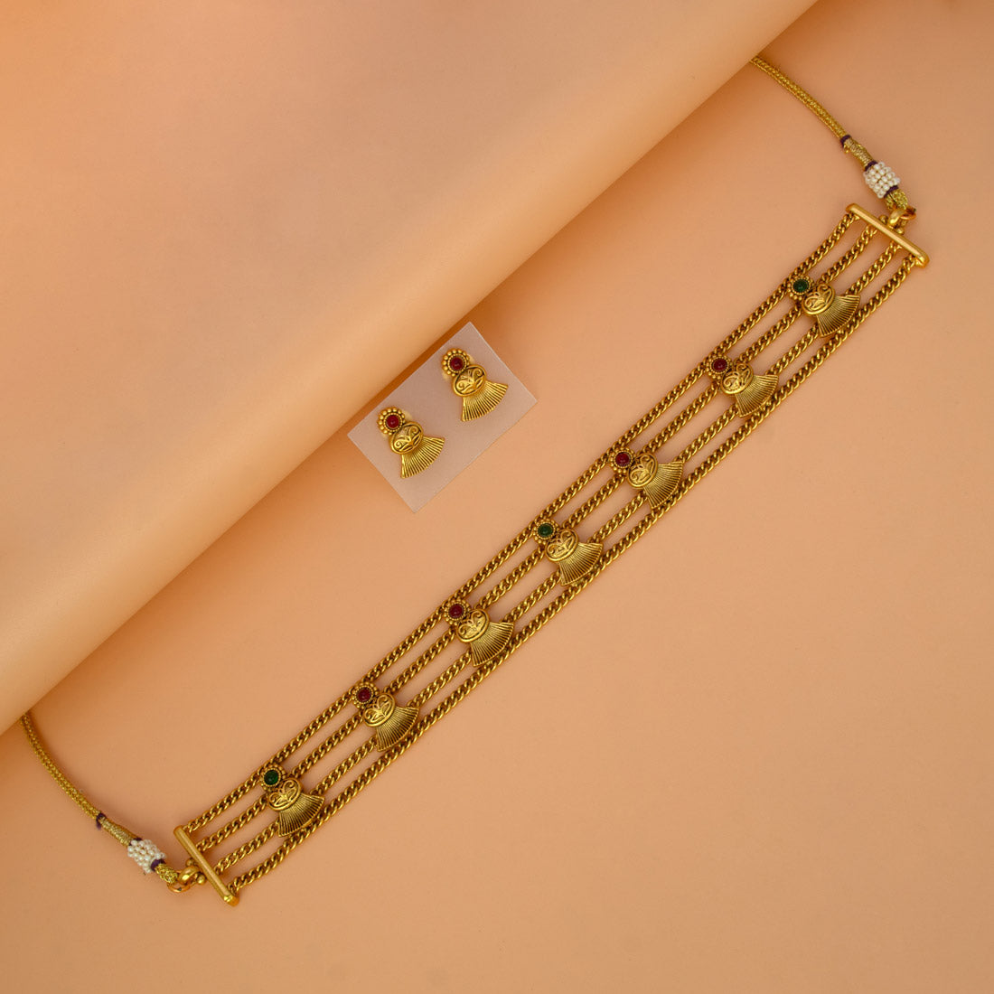 AntiqueGoldPlatedTripleLayerChokerSet