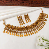 Antique Gold Beaded Elakkathali Necklace Set