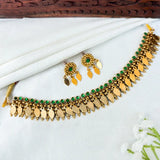 Antique Kemp Stone Elakkathali Necklace Set-Green