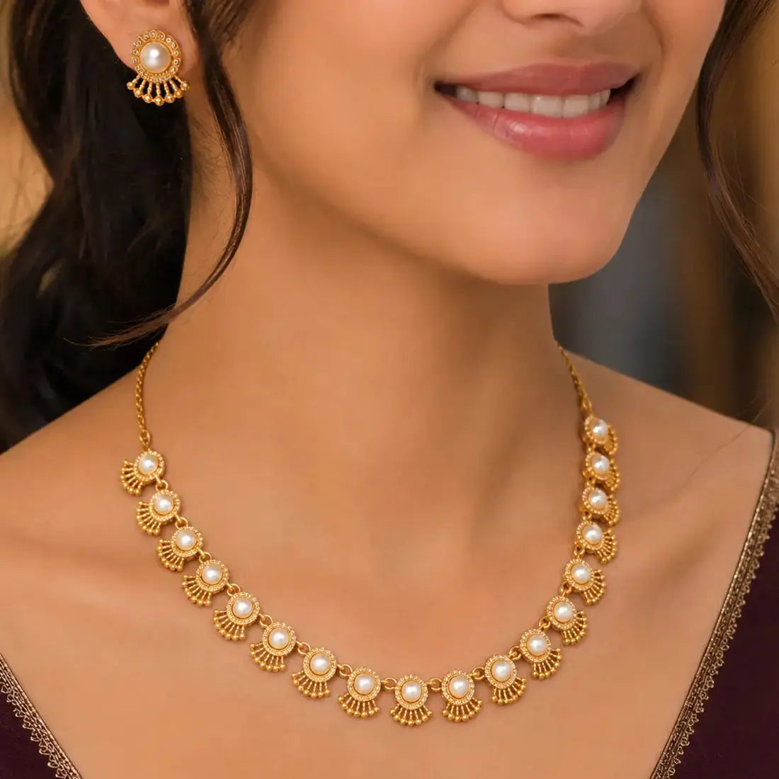 Antique Pearl and CZ Stone Victorian Necklace Set
