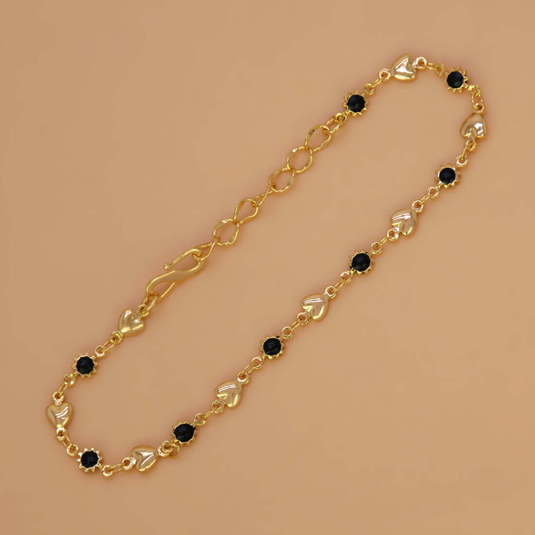 Dainty Black Enamel Flower & Golden Heart Bracelet