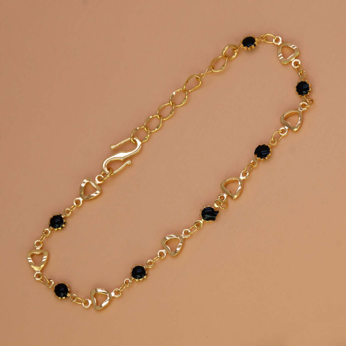 Dainty Black Enamel Flower & Golden Heart Bracelet