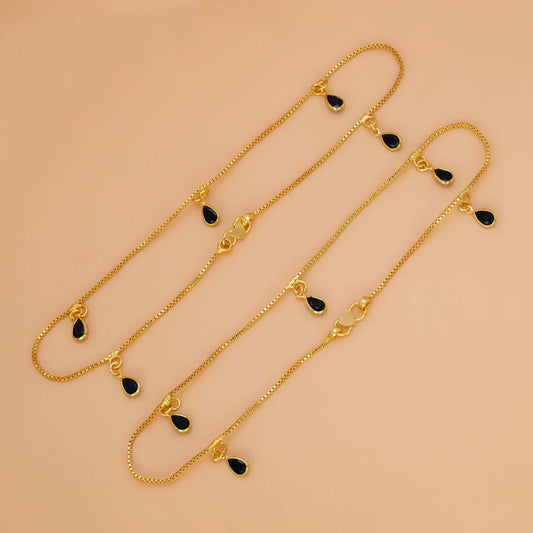 Gold Plated Black Teardrop Crystal Hanging Anklets