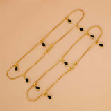 Gold Plated Black Teardrop Crystal Hanging Anklets
