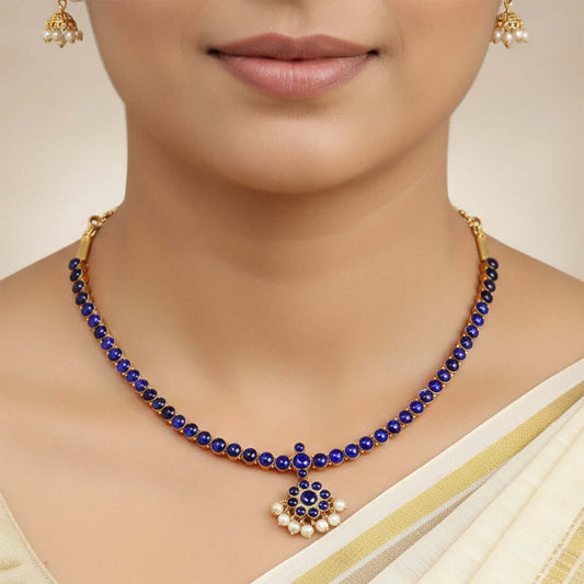 Blue Adiga Temple Jewellery Necklace 