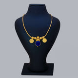 Green Enamel Gold Plated Lakshmi Kasu Necklace featuring gold-plated chain and decorative coins.