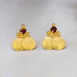 Gold Plated Lakshmi Kasu Red Stone Stud Earrings