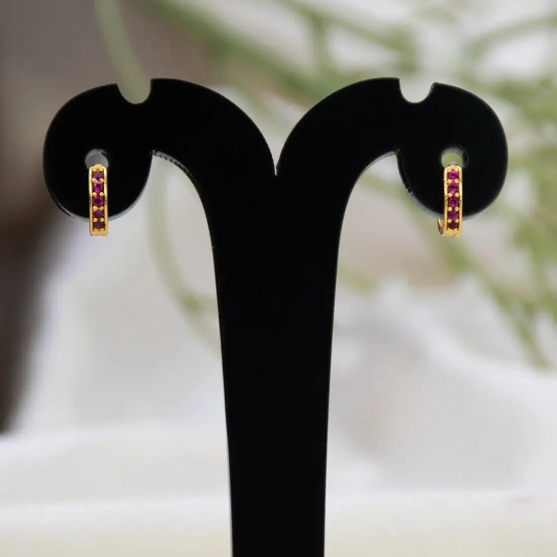 Gold Plated Ruby Stone Hoop Earrings
