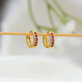 Gold Plated Ruby Stone Hoop Earrings