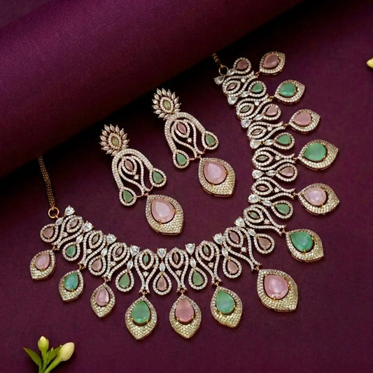 Victorian CZ Pastel Stone Necklace Set