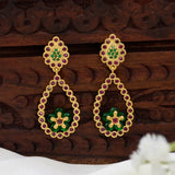 Gold-Plated Big Teardrop Floral Stone Drop Earrings