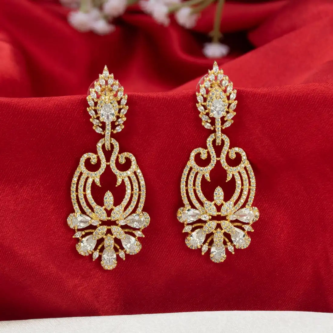 Elegant Gold-plated Cubic Zirconia Chandelier Drop Earrings