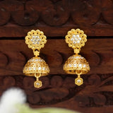 CZ Stone Floral Gold Plated Jhumka Earrings