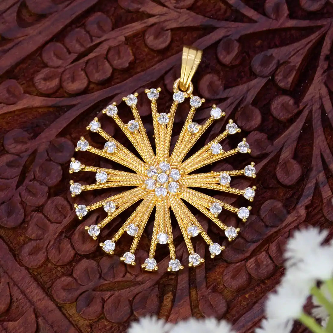 Gold Plated Dandelion Design CZ Pendant