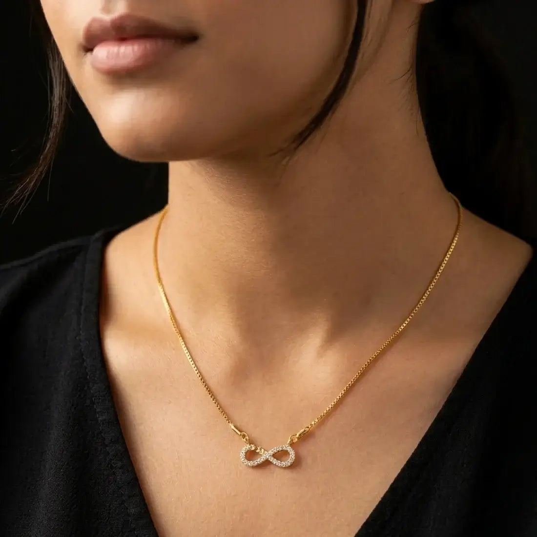 CZ Stone Infinity Pendant Box Chain Necklace