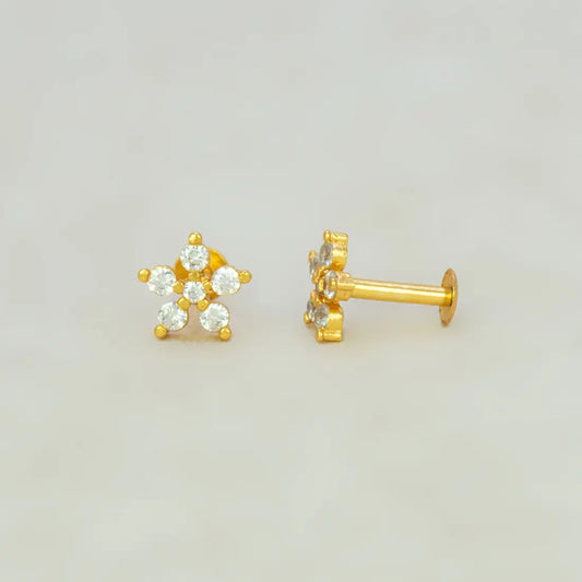 CZ Stone Small Floral Stud Earrings — Gold Plated