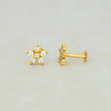 CZ Stone Small Floral Stud Earrings — Gold Plated