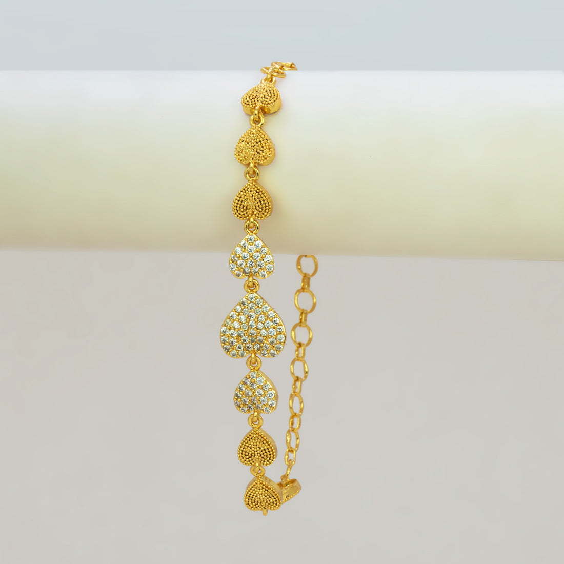 Charming Gold Plated CZ Stone Heart Bracelet