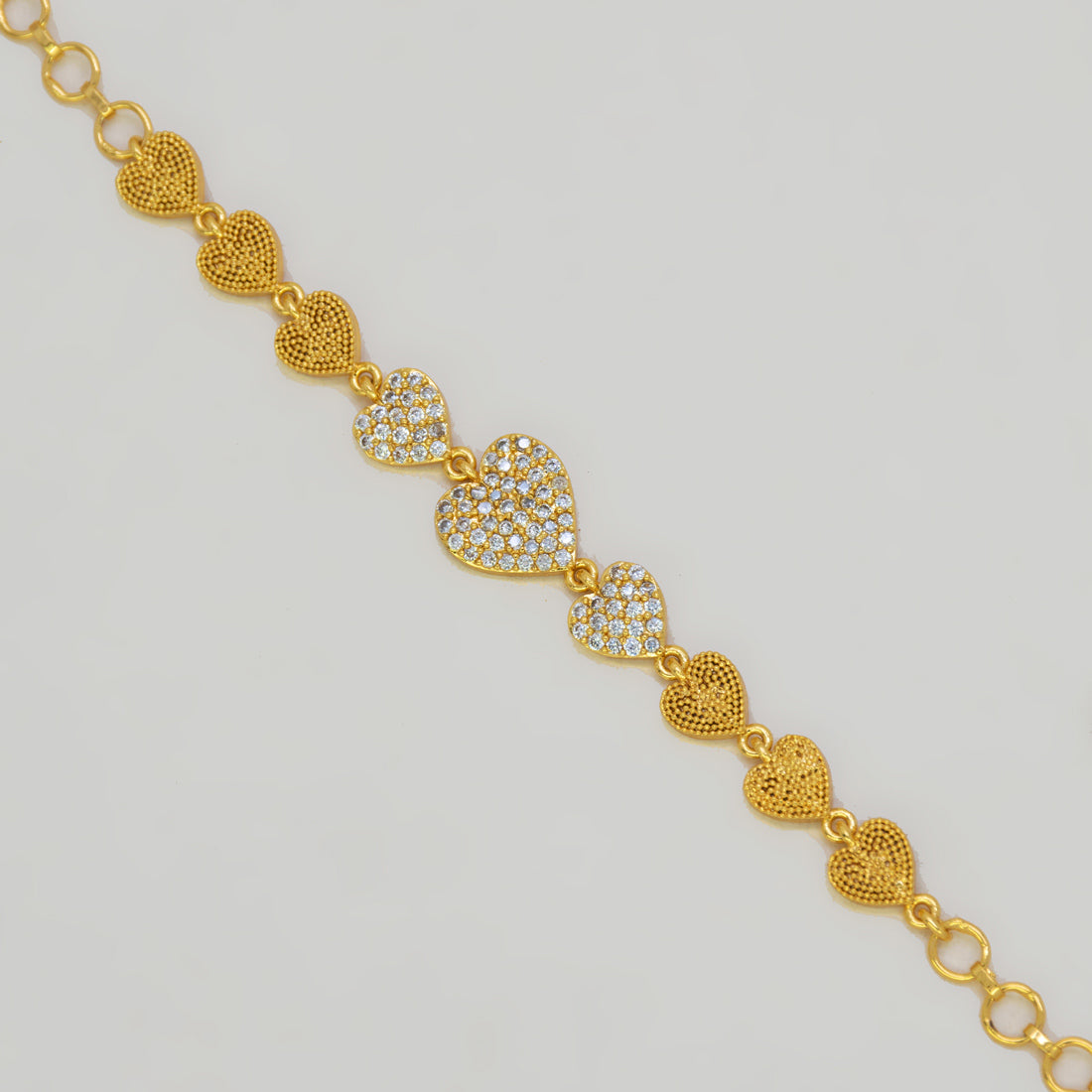 Charming Gold Plated CZ Stone Heart Bracelet