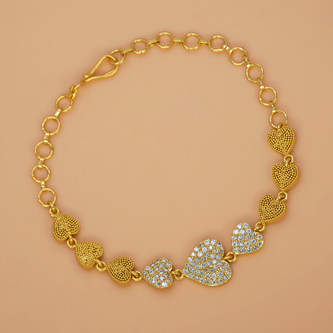 Charming Gold Plated CZ Stone Heart Bracelet