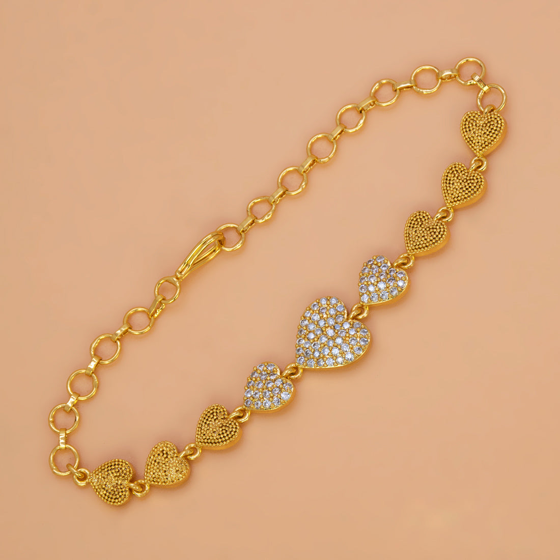 Charming Gold Plated CZ Stone Heart Bracelet