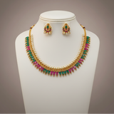 Charming Ruby Emerald Pearl Gold Plated Necklace Set