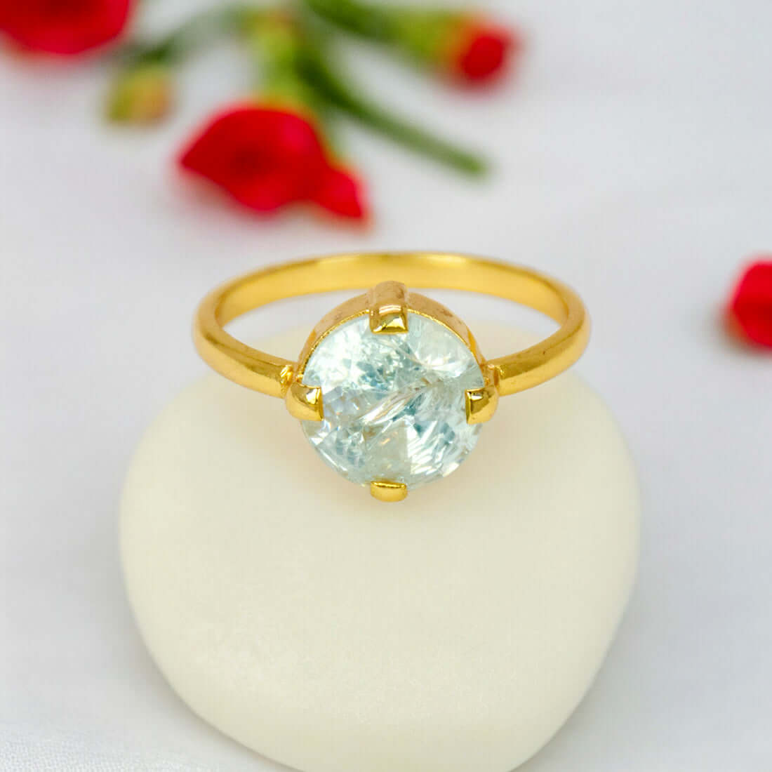 Fascinating Gold Plated Sapphire Stone Finger Ring- White