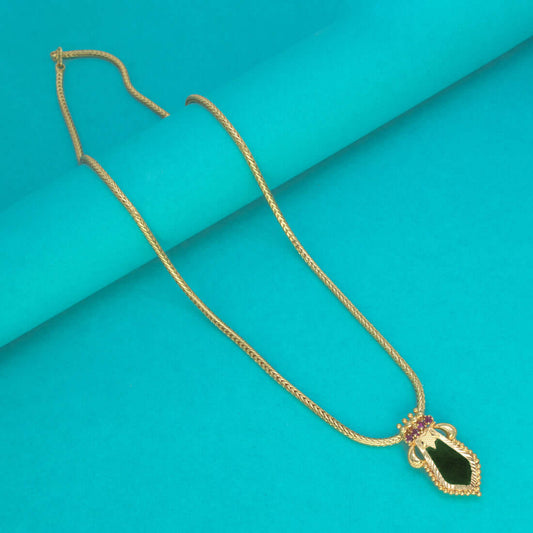 Trendy Gold Plated Small Nagapadam Pendant Necklace showcasing green enamel and synthetic ruby stones.