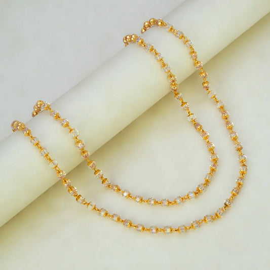Gold-Plated Clear White Crystal Bead Chain