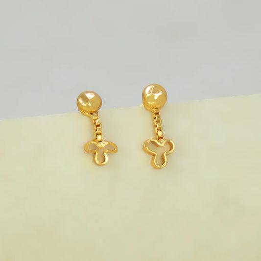 Gold Plated Clover Design Drop Earrings for Kids