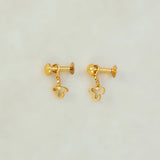 Gold Plated Clover Design Drop Earrings for Kids