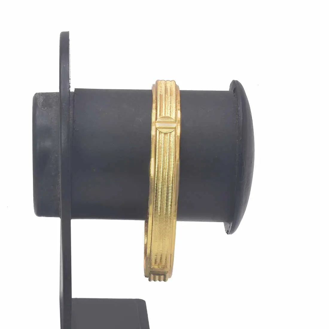 Contemporary Gold Plated Multi Spring Design Bangle displayed on a black stand, showcasing its elegant gold finish and intricate design.
