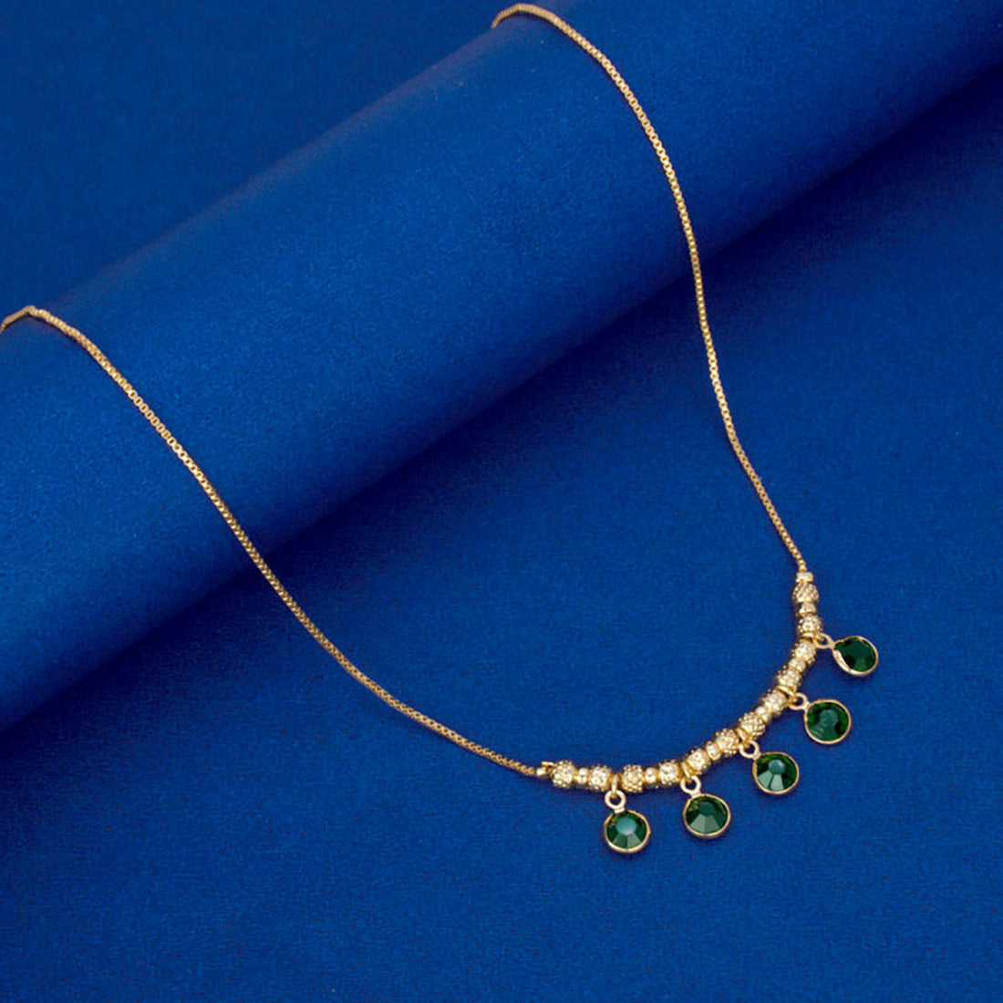 Stylish Gold Plated Crystal Hanging Beads Necklace