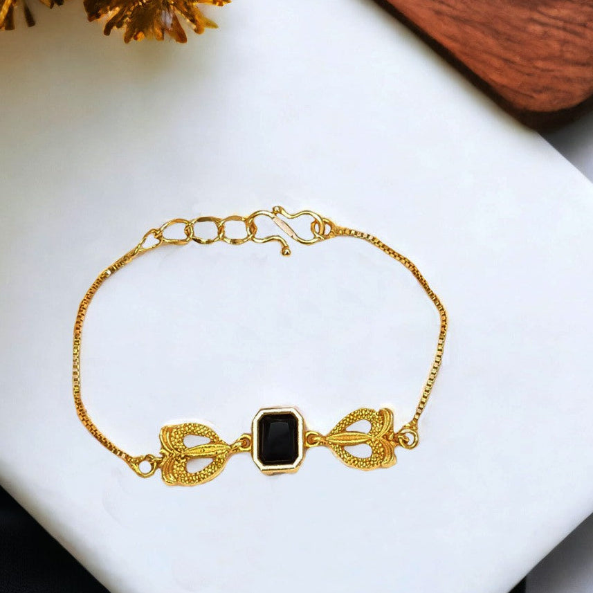 Cute Gold Plated Square Black Stone Ladies Bracelet