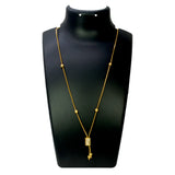 Elegant Gold Plated Cylindrical Stone Pendant Chain showcased on a necklace stand.
