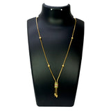 Elegant Gold Plated Cylindrical Stone Pendant Chain with ruby and emerald accents on display.