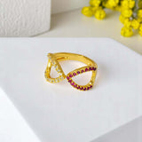 Dual-Triangle Gold Plated Ruby CZ Stone Finger Ring