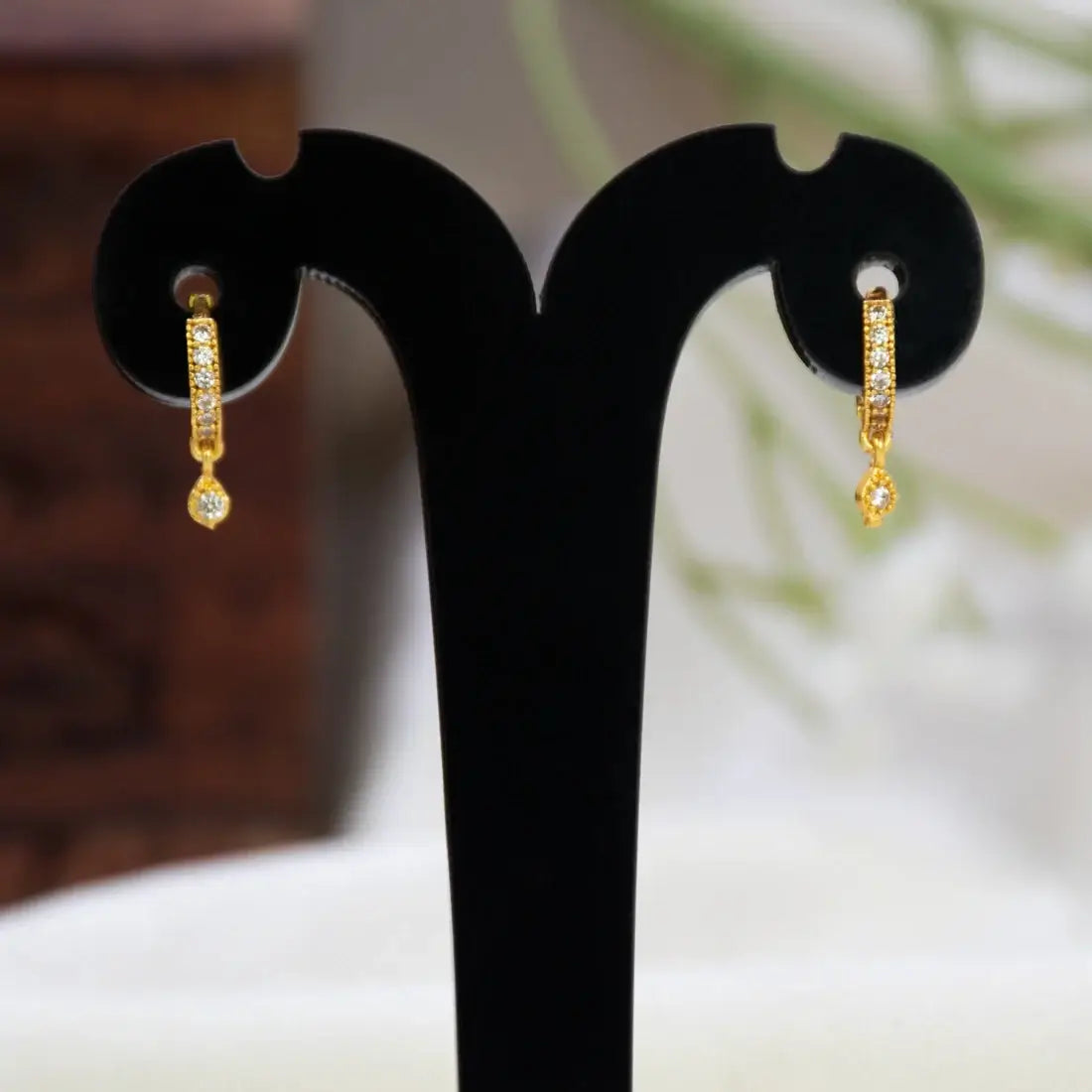 Gold Plated CZ Huggie Hoop Drop Earrings