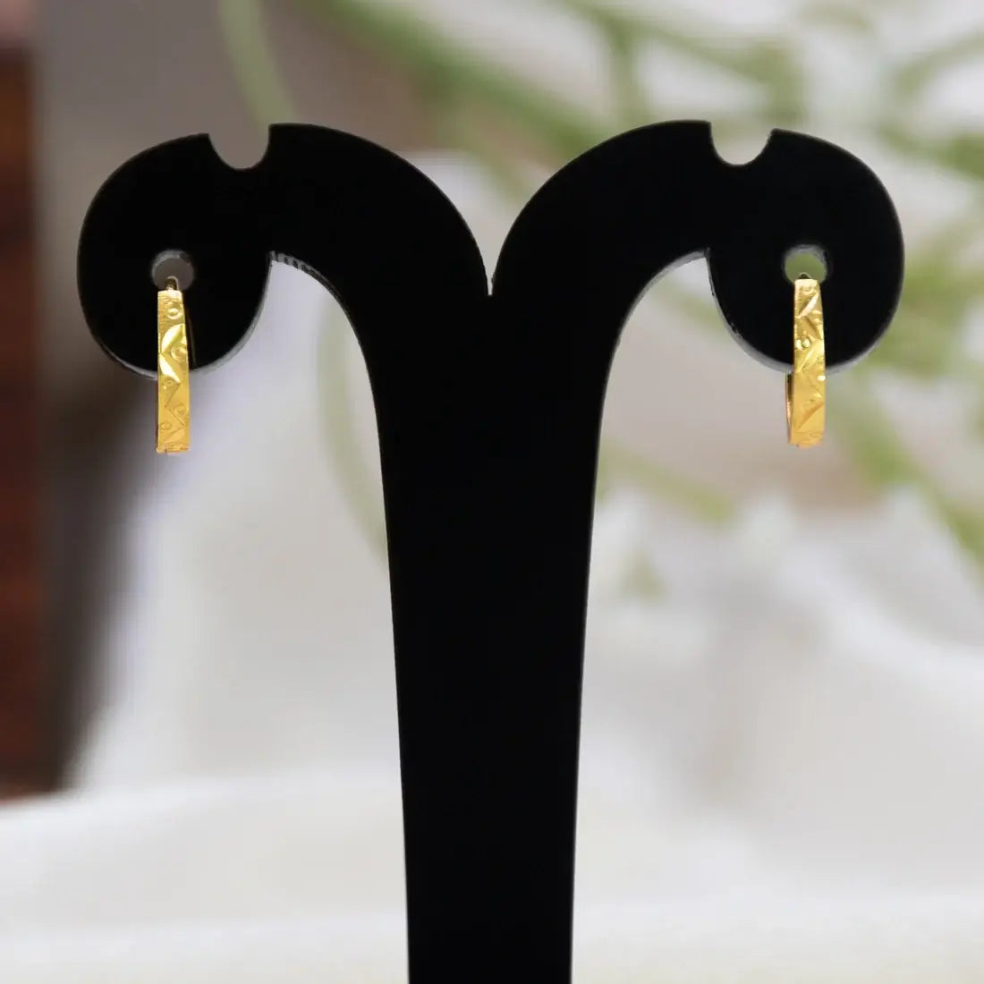 Gold Plated Geometric Engraved Hoop Earrings