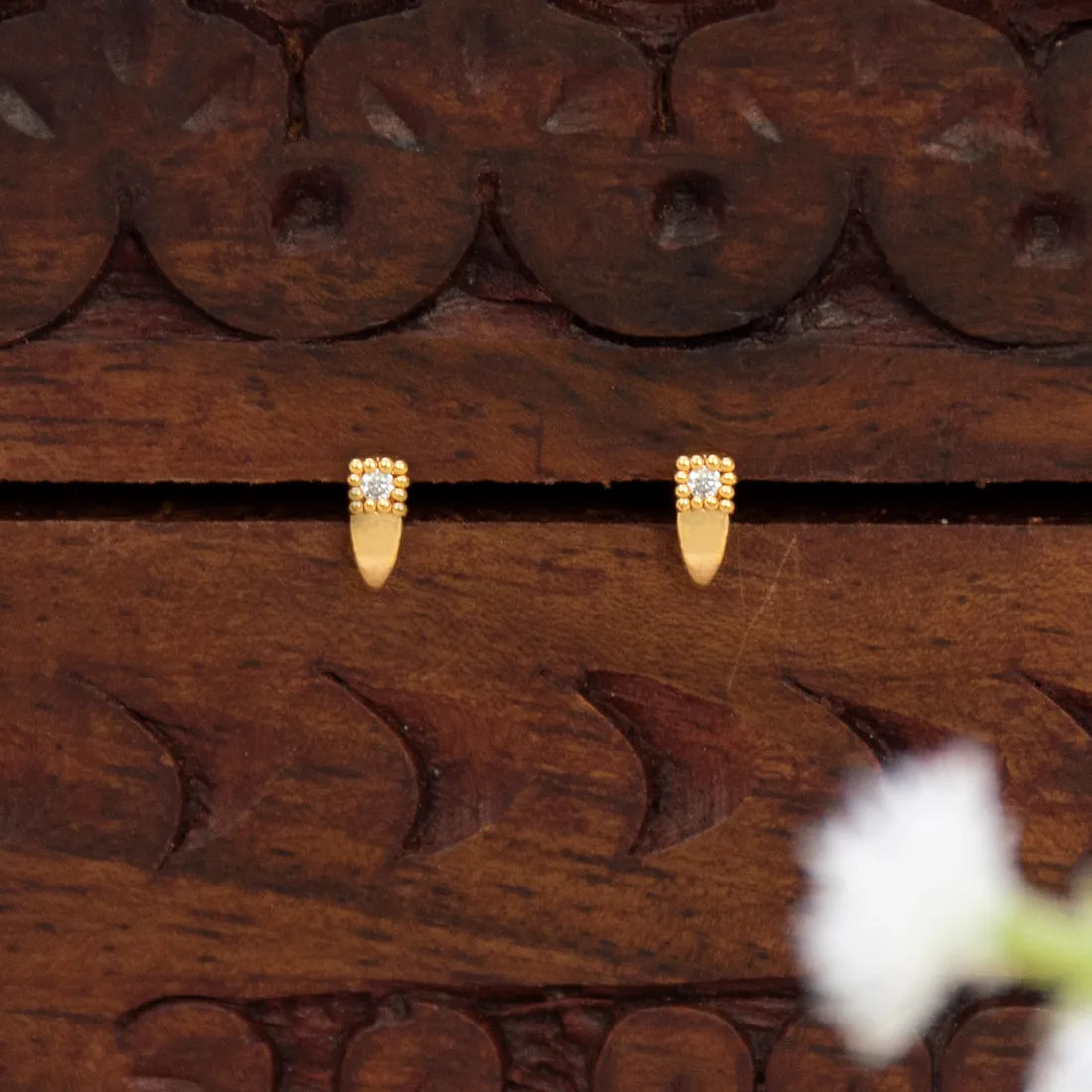 Gold-Plated Single CZ Stone Second Stud Earrings