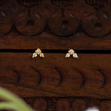 Gold-Plated Triple CZ Stone Second Stud Earrings