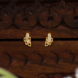 Gold-Plated Leaf Design CZ Stone Second Studs