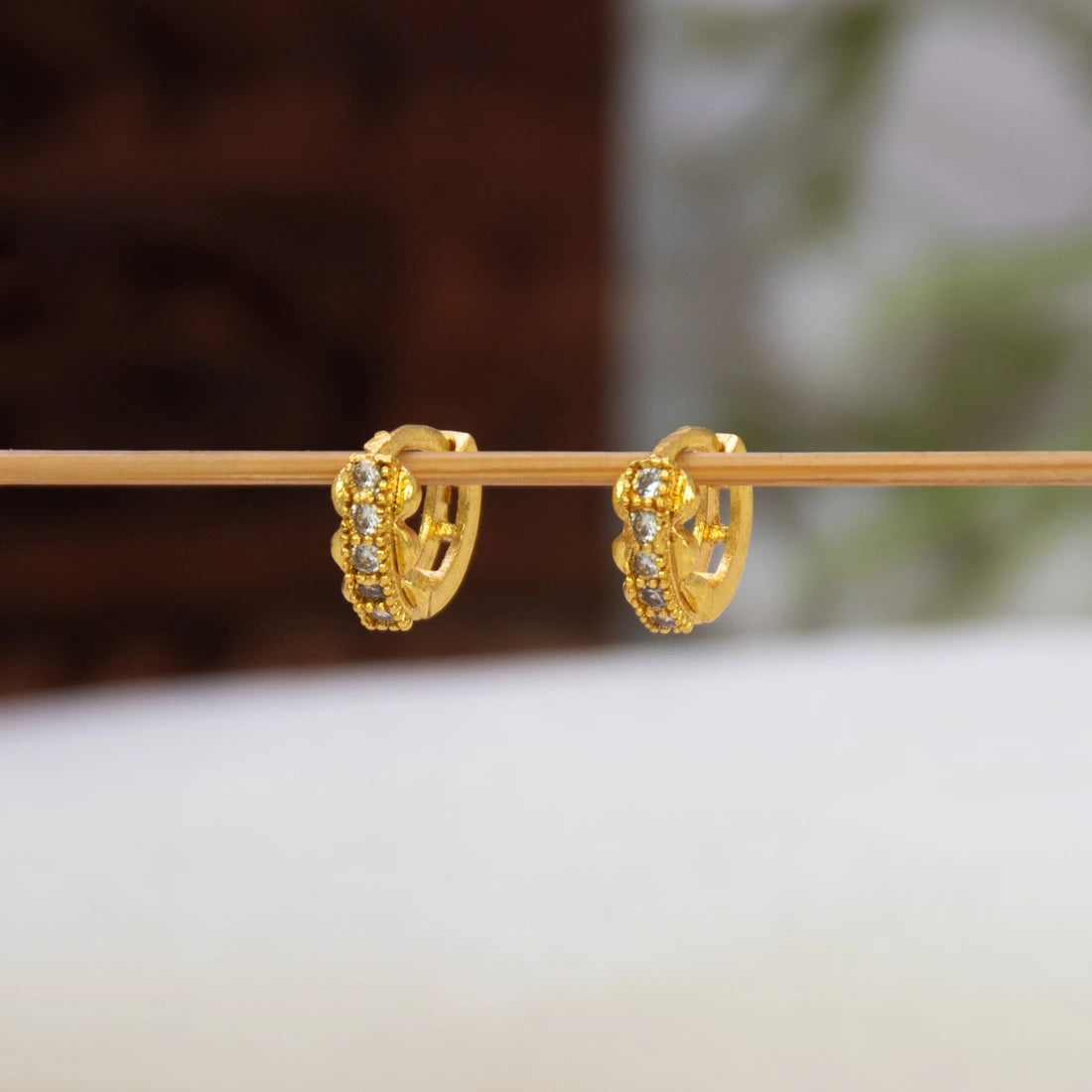 Gold Plated CZ Stone Kids Hoop Earrings