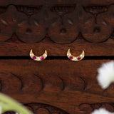 Gold-Plated Ruby CZ Crescent Second Stud Earrings