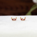 Gold-Plated Ruby CZ Crescent Second Stud Earrings
