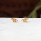 Gold-Plated Leaf Design CZ Stone Second Studs